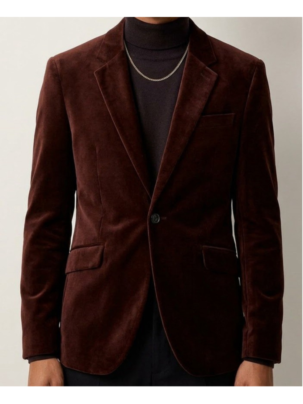 Topman Mens Velvet Blazer 40R Burgundy One Button Mod 70s Tailored Suit Jacket